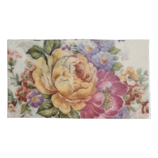 エレガンス:磁器インスパイアフローラ枕ケース 枕カバー (裏面-左)