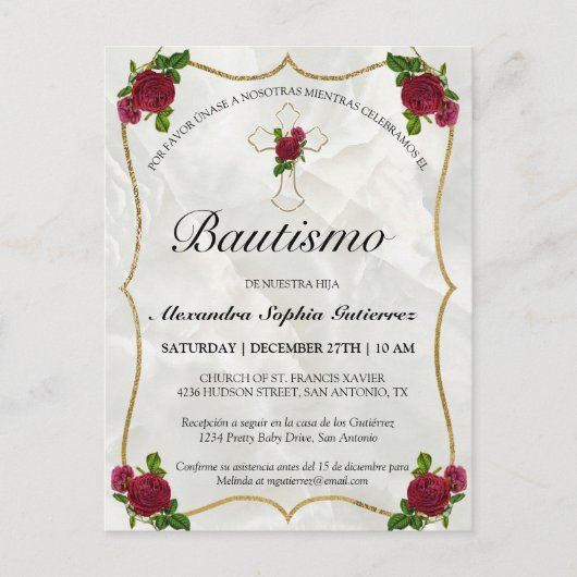 エレガンテバウティスムデベデオロロサローホ インビテーションポストカード (正面)