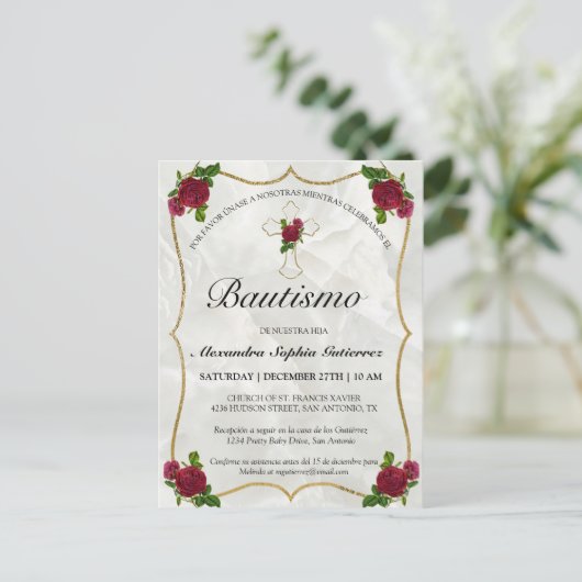 エレガンテバウティスムデベデオロロサローホ インビテーションポストカード (スタンド正面)