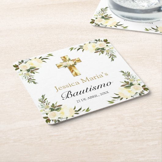 エレガンテバウティスモフローラブランコ スクエアペーパーコースター (アングル)