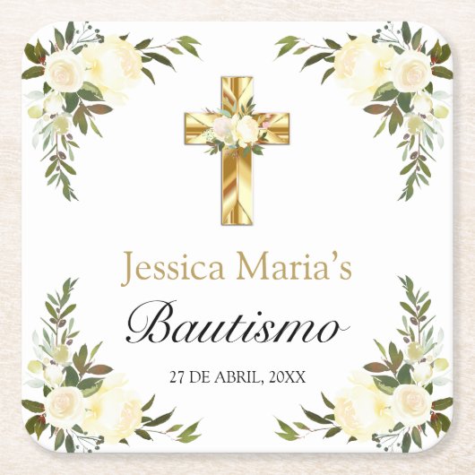 エレガンテバウティスモフローラブランコ スクエアペーパーコースター (正面)