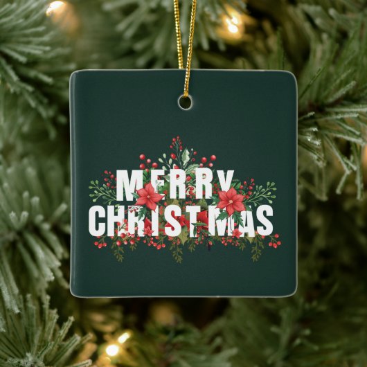 エレガンテホワイトタイポグラフィメリークリスマス セラミックオーナメント (ツリー)