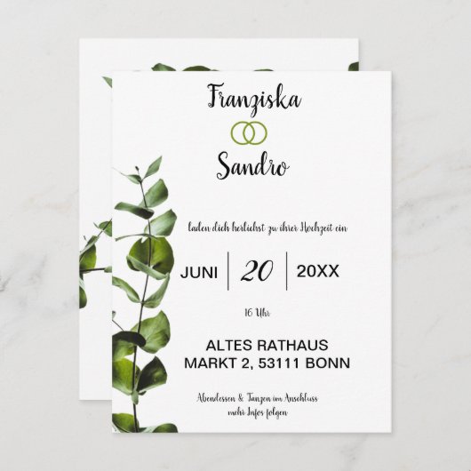 エレガンテホーチツェイツェインラドンミットグリューネンBlettern - 招待状 (正面/裏面)