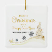 エレガンテ金ゴールドタイポグラフィメリークリスマス セラミックオーナメント (裏面)
