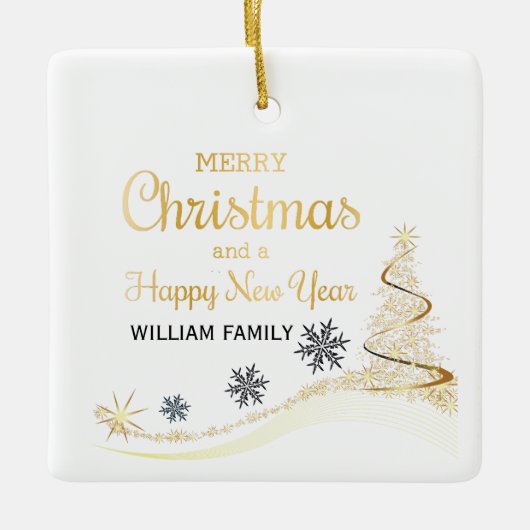 エレガンテ金ゴールドタイポグラフィメリークリスマス セラミックオーナメント (正面)