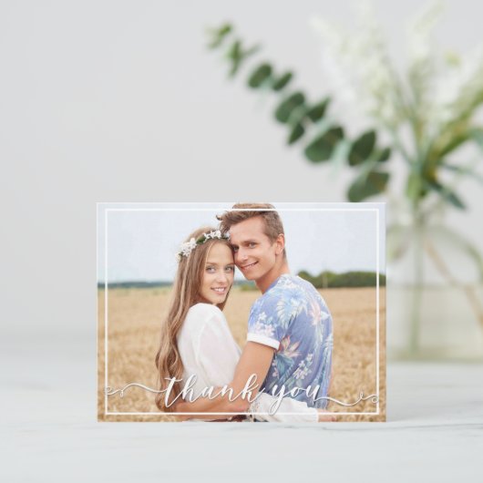 エレガントありがとうタイポグラフィの結婚写真 ポストカード (スタンド正面)