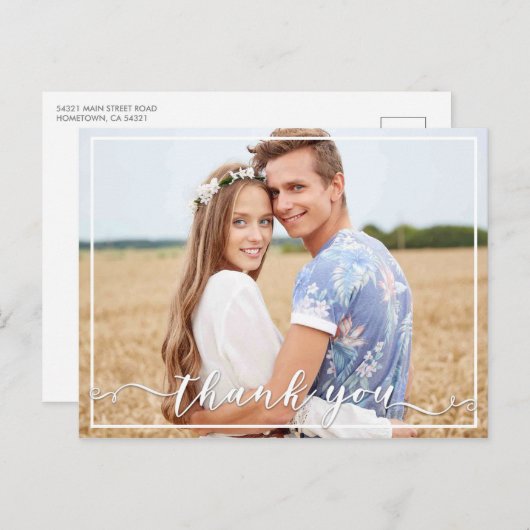 エレガントありがとうタイポグラフィの結婚写真 ポストカード (正面/裏面)