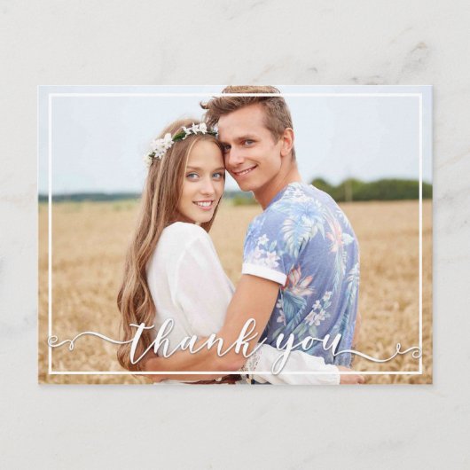 エレガントありがとうタイポグラフィの結婚写真 ポストカード (正面)