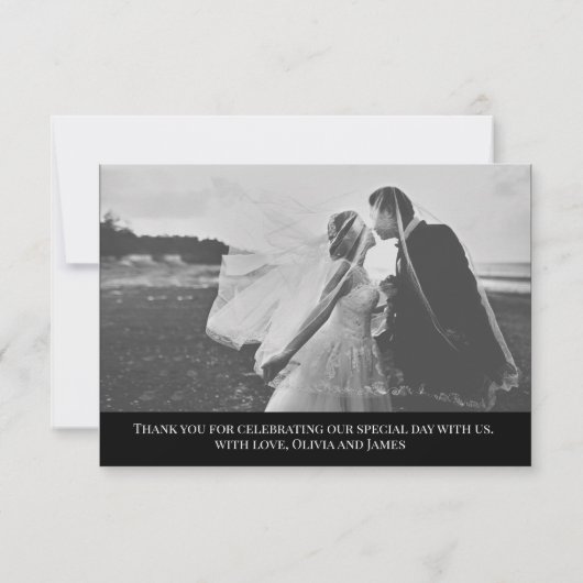 エレガントありがとうハートタイポグラフィ結婚写真 サンキューカード (裏面)