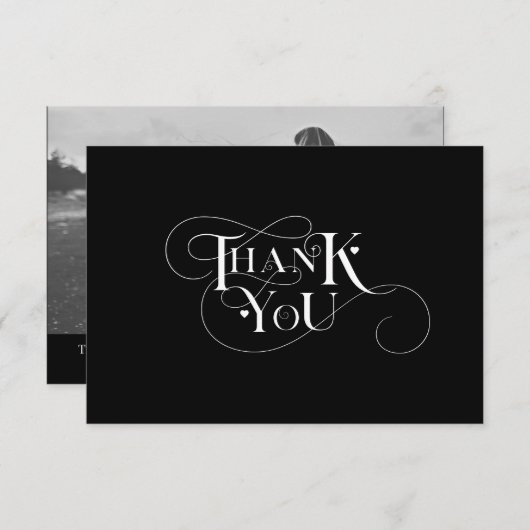 エレガントありがとうハートタイポグラフィ結婚写真 サンキューカード (正面/裏面)
