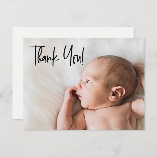 「エレガントありがとう」ベビーパーソナライズされた誕生Announ ポストカード (正面/裏面)