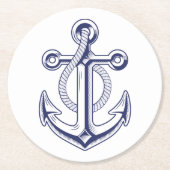 エレガントいかりセーラーネイビー航海のブ結婚ルー ラウンドペーパーコースター (正面)