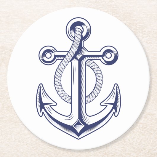 エレガントいかりセーラーネイビー航海のブ結婚ルー ラウンドペーパーコースター (正面)