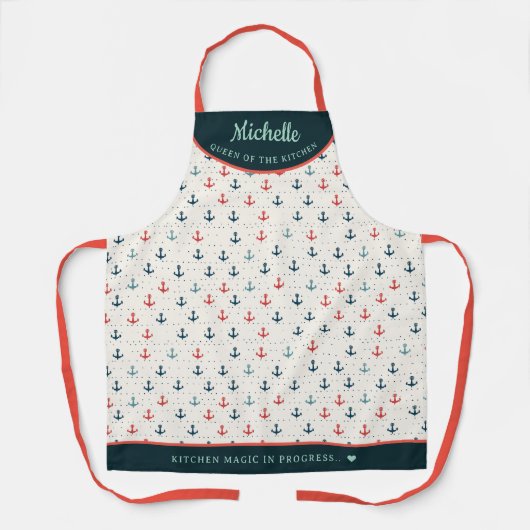 エレガントいかりパターンターコイズパーソナライズされた エプロン (正面)