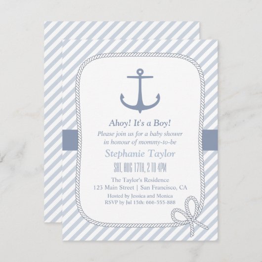 エレガントいかり航海のベビーシャワー招待状 招待状 (正面/裏面)