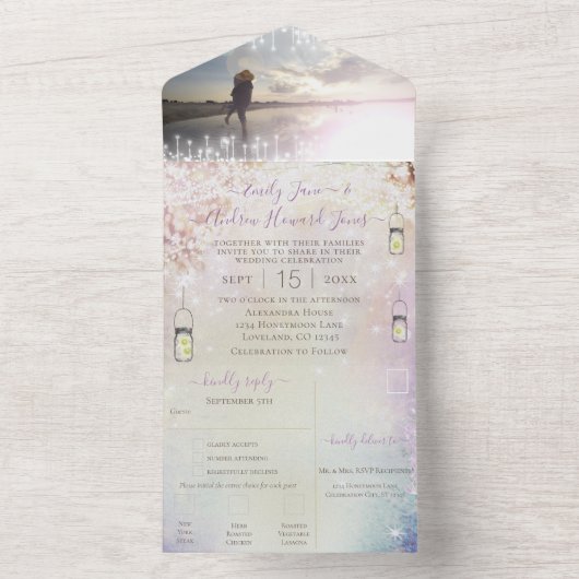 エレガントおとぎ話の森のリース写真結婚の全て オールインワン招待状 (内側)