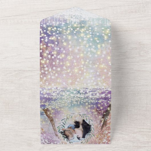 エレガントおとぎ話の森リース写真結婚 オールインワン招待状 (外側)