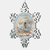 エレガントおとぎ話の青と金ゴールドクリスマスコーチ スノーフレークピューターオーナメント (右)