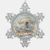 エレガントおとぎ話の青と金ゴールドクリスマスコーチ スノーフレークピューターオーナメント (正面)