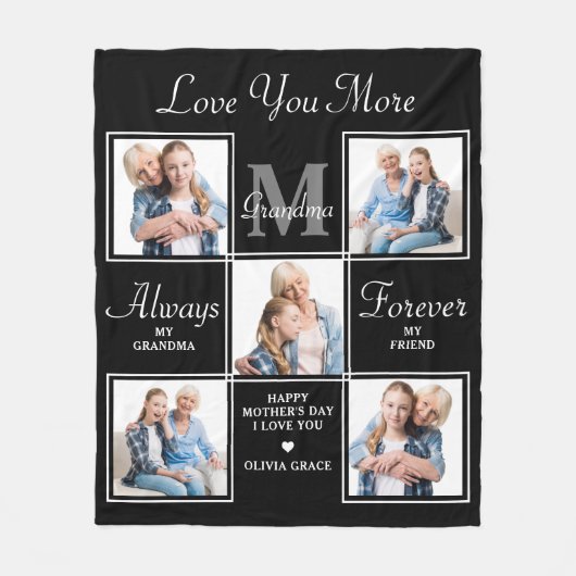 エレガントおばあちゃん5フォトコラージモノグラム逃亡 フリースブランケット (正面)