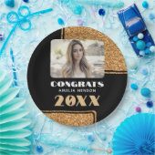 エレガントおめでとう院生金ゴールドグリッター写真 ペーパープレート (パーティー)