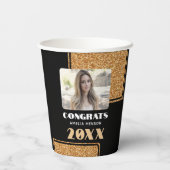 エレガントおめでとう院生金ゴールドグリッター写真 紙コップ (裏面)