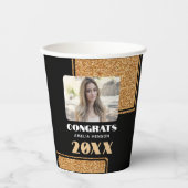 エレガントおめでとう院生金ゴールドグリッター写真 紙コップ (正面)
