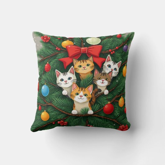 エレガントおもしろいクラシック猫クリスマスツリーレッドグリーン クッション (裏面)