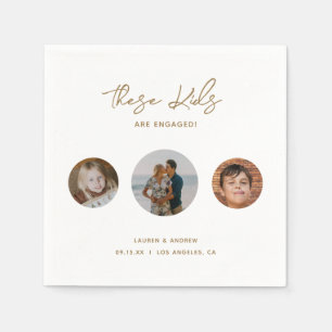 エレガントおもしろい金ゴールドKidsフォト婚約パーティ スタンダードカクテルナプキン