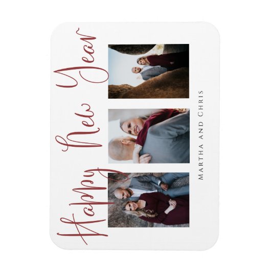 エレガントお正月のピンクモダンのコラージュ マグネット (縦)