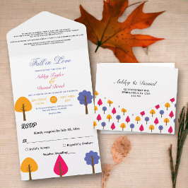 エレガントお洒落カラフル素朴秋の結婚式 オールインワン招待状