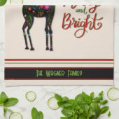 エレガントお洒落トナカイパーソナライズされた キッチンタオル (折り畳み)