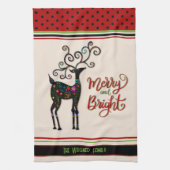 エレガントお洒落トナカイパーソナライズされた キッチンタオル (縦)