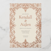 エレガントお洒落バラ金結婚箔 箔招待状 (正面)