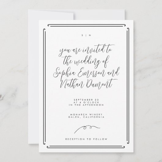 エレガントお洒落モダン手結婚式 招待状 (正面)