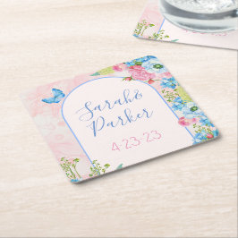 エレガントお洒落結婚春の花 スクエアペーパーコースター