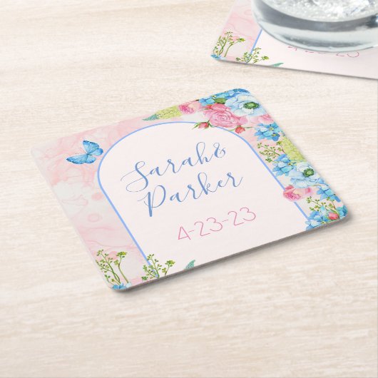 エレガントお洒落結婚春の花 スクエアペーパーコースター (アングル)