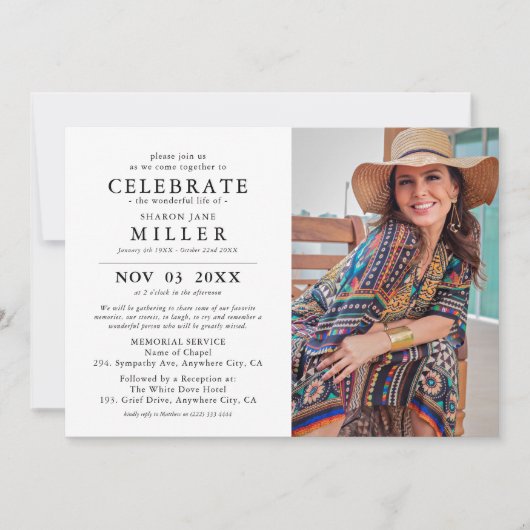 エレガントお祝い追悼写真 招待状 (正面)