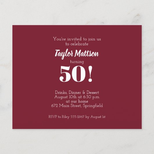 エレガントお誕生日ケーキパーティの招待状 (裏面)