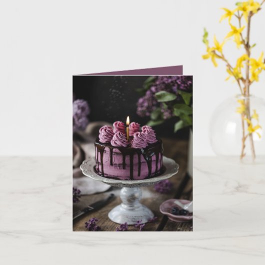 エレガントお誕生日ケーキ小あいさつ文 カード (黄色い花)