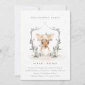エレガントかわいい鹿フローラクレスト婚約招待状 サンキューカード (正面)