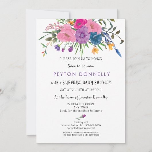 エレガントかわいらしシンプルフローラ 招待状 (正面)