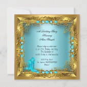 エレガントかわいらしティール（緑がかった色）ハイヒール金ゴールド誕生日パーティー 招待状 (裏面)