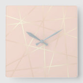 エレガントかわいらしバラ金ゴールドと赤面ピンク幾何学的 スクエア壁時計 (正面)