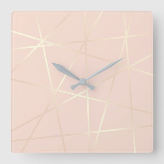 エレガントかわいらしバラ金ゴールドと赤面ピンク幾何学的 スクエア壁時計 (正面)