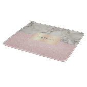 エレガントかわいらしバラ金ゴールドグリッターとホワイトマーブル カッティングボード (角)