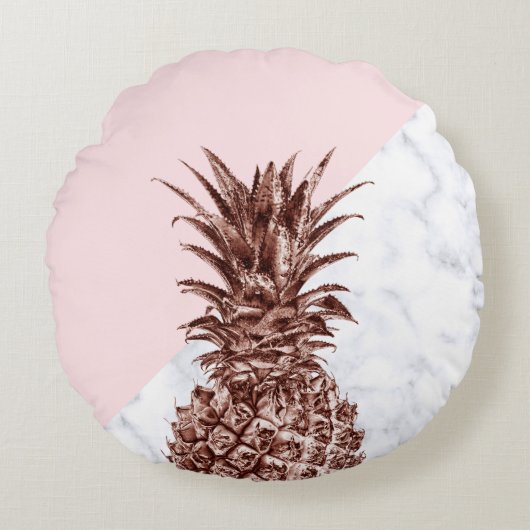 エレガントかわいらしバラ金ゴールドパイナップル白大理石 ラウンドクッション (正面)
