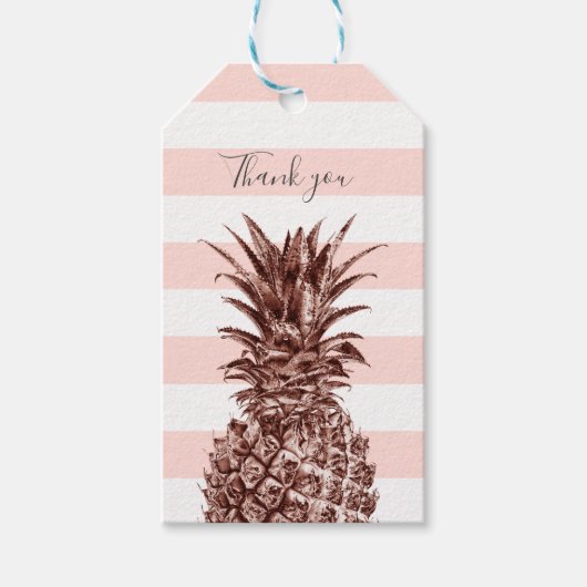 エレガントかわいらしバラ金ゴールドパイナップル&ピンクストライプ ギフトタグ (正面)