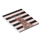 エレガントかわいらしバラ金ゴールドパイナップル&ピンクストライプ ノートパッド (アングル)