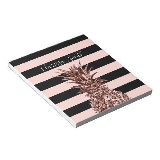 エレガントかわいらしバラ金ゴールドパイナップル&ピンクストライプ ノートパッド (アングル)